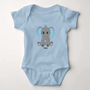 Niedlicher, blauer Elefant, handgezeichnet, Baby Strampler