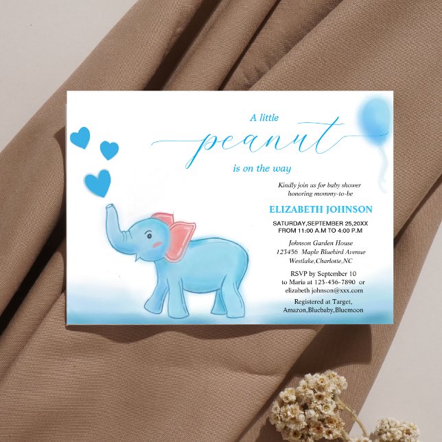 niedlicher, blauer Elefant mit Liebe Babydusche Einladung (Von Creator hochgeladen)