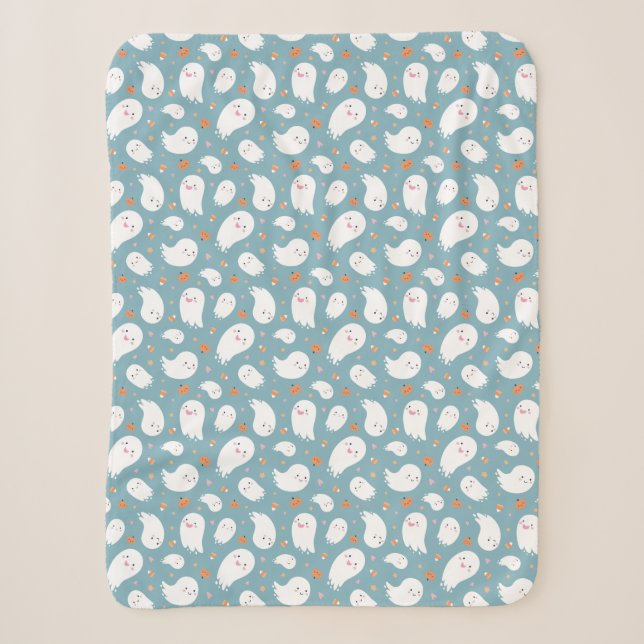 Niedlicher Blauer Geist und Pumpkin Sherpa Blanket Sherpadecke (Vorderseite)