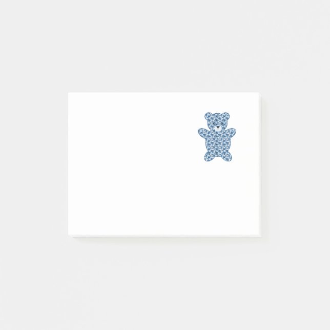Niedlicher blauer gemusterter Teddy-Bär Post-it Klebezettel (Vorderseite)
