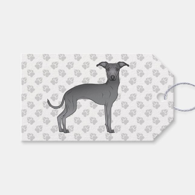 Niedlicher, blauer Grauhund mit Pfoten Geschenkanhänger (Vorderseite (Horizontal))