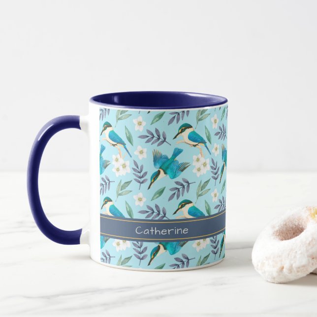 Niedlicher Blauer Himmelsvogel Tasse (Mit Donut)