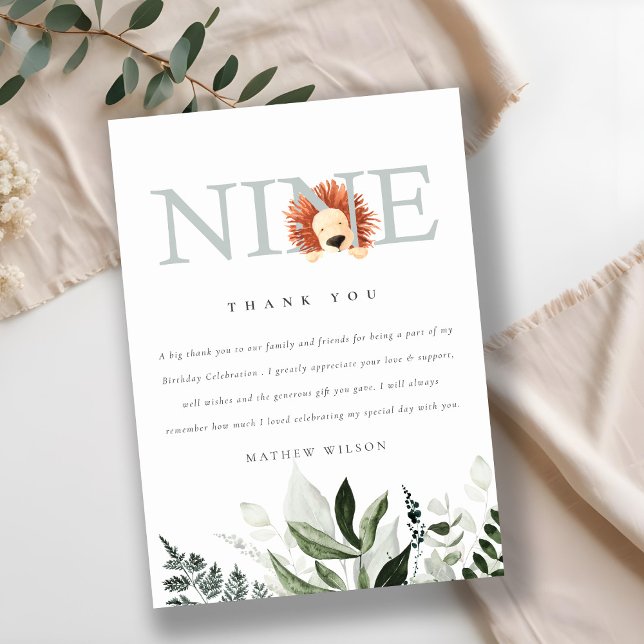 Niedlicher blauer Löwenfaden 9. Geburtstag Dankeskarte (Von Creator hochgeladen)