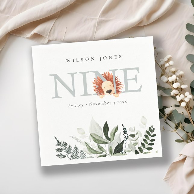 Niedlicher blauer Löwenfaden 9. Geburtstag Serviette (Von Creator hochgeladen)