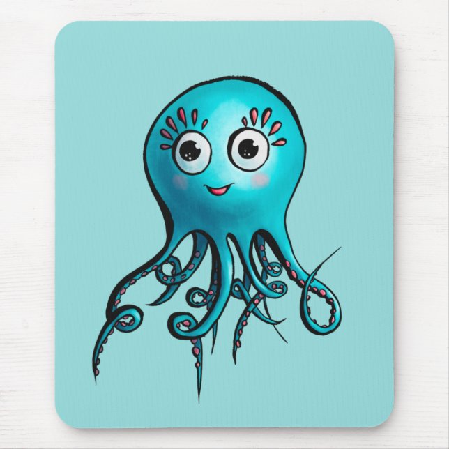 Niedlicher Blauer Oktopus - Kawaii Cartoon Sea Tie Mousepad (Vorne)