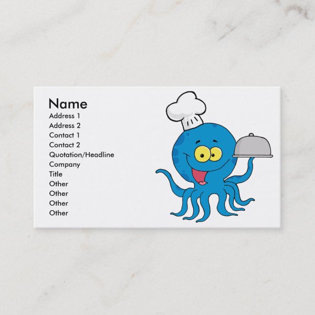 niedlicher blauer Oktopus-Koch mit Servierplatte Visitenkarte (Vorderseite)