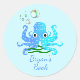 Niedlicher Blauer Oktopus mit Bläschen Wasserkochp Runder Aufkleber