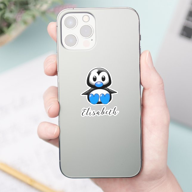Niedlicher blauer Pinguin-Aufkleber für den Namen  Aufkleber (Telefon)