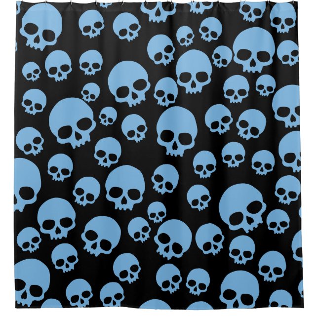 Niedlicher Blauer Random Skulls Muster Duschvorhan Duschvorhang (Vorderseite)