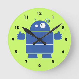 Niedlicher blauer Roboter Runde Wanduhr