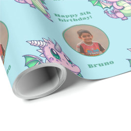 Niedlicher, blauer Rosa Chibi Dragon Benutzerdefin Geschenkpapier