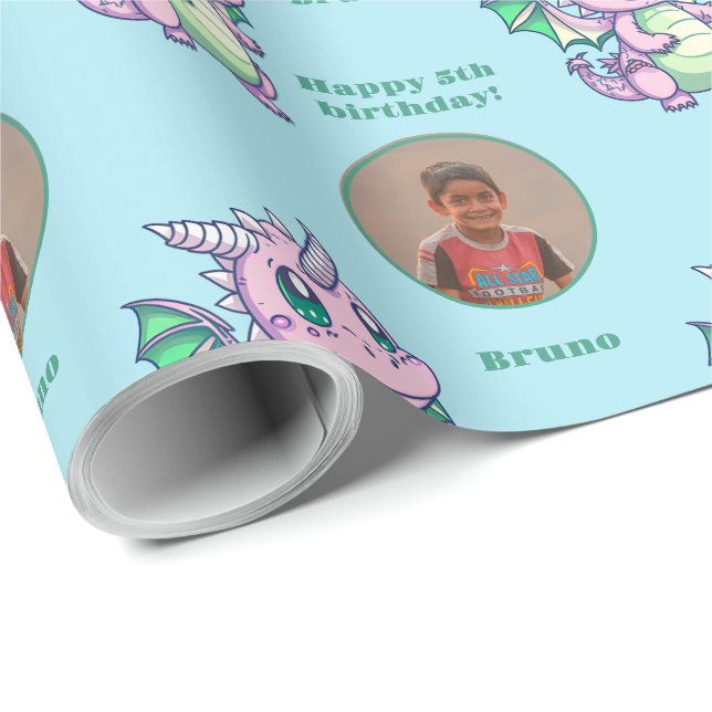 Niedlicher, blauer Rosa Chibi Dragon Benutzerdefin Geschenkpapier (Rolleneckpunkt)