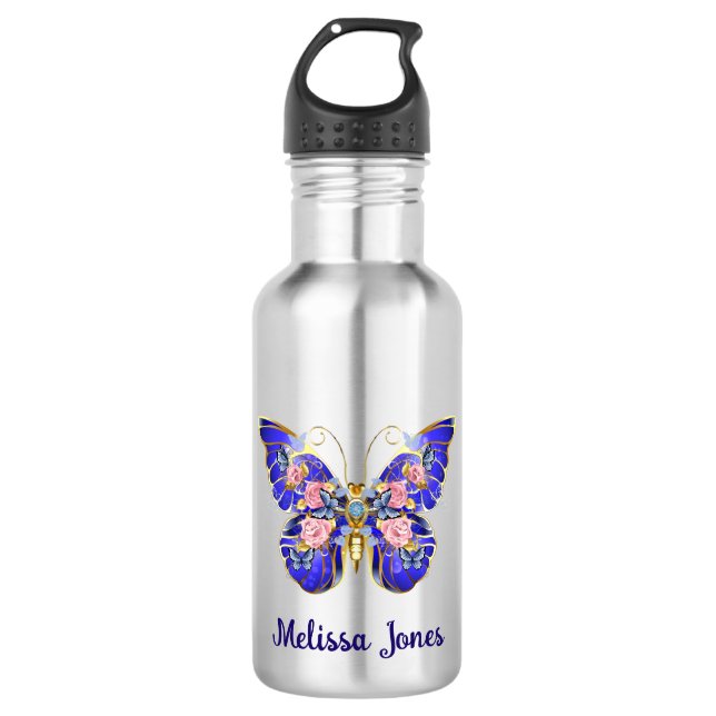 Niedlicher Blauer Rosa Goldbarmherzigkeit Edelstahlflasche (Vorderseite)