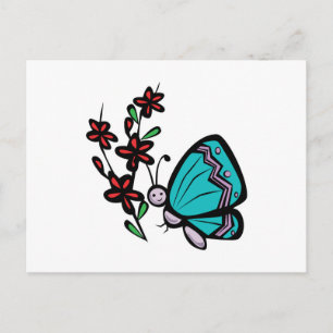 niedlicher Blauer Schmetterling und Blume Postkarte
