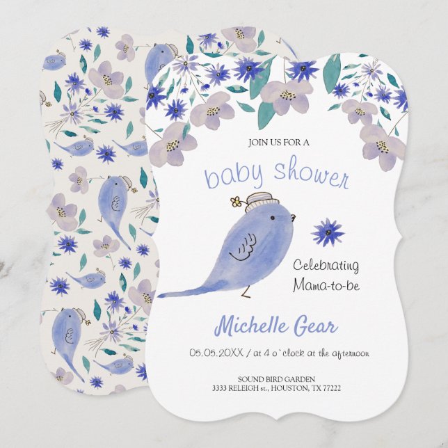 Niedlicher Blauer Sparrow mit Blume-Hut (Vorne/Hinten)