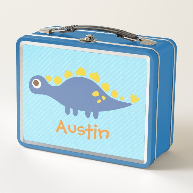Niedlicher Blauer Stegosaurus Dinosaurier Kinder P Metall Brotdose (Vorderseite)
