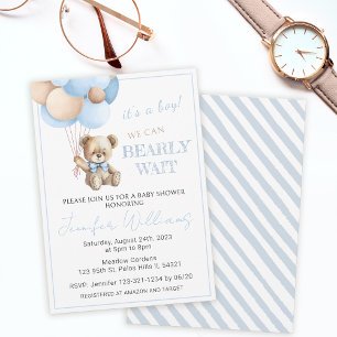 Niedlicher blauer Teddy Bärenballon Babydusche Einladung