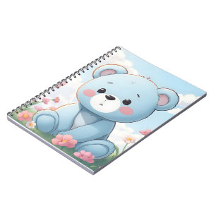 Niedlicher blauer Teddybär im Garten Notizblock