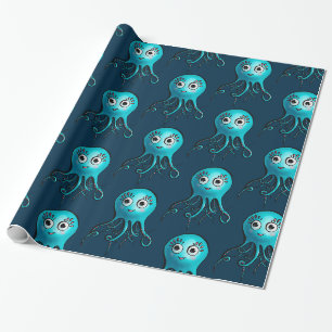 Niedlicher Blauer Tintenfisch - Kawaii Cartoon Sea Geschenkpapier