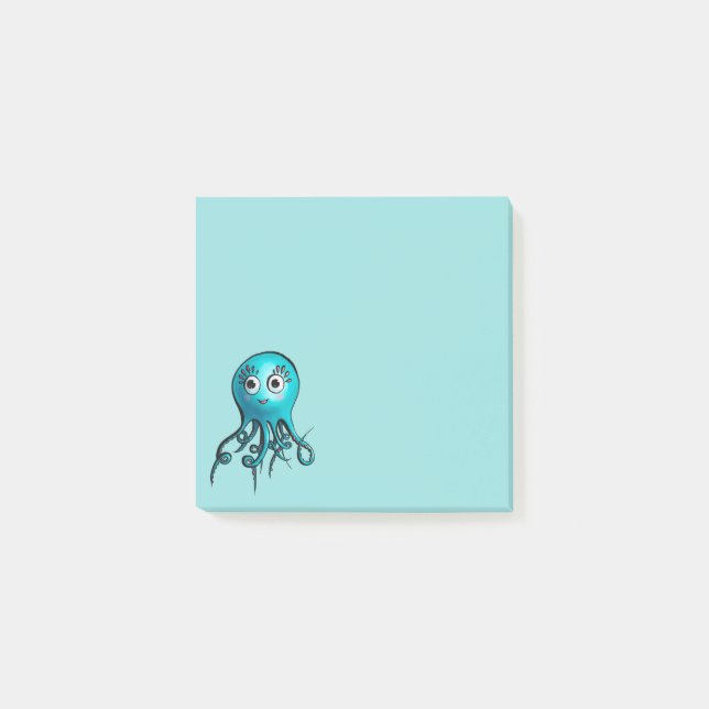 Niedlicher Blauer Tintenfisch - Kawaii Cartoon Sea Post-it Klebezettel (Vorderseite)