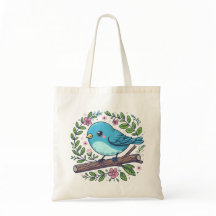 Niedlicher Blauer Vogel auf einem blühenden Zweig