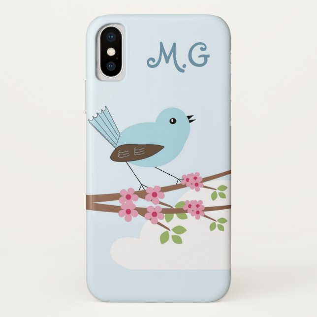 Niedlicher blauer Vogel im Blüten-Baum Case-Mate iPhone Hülle (Rückseite)