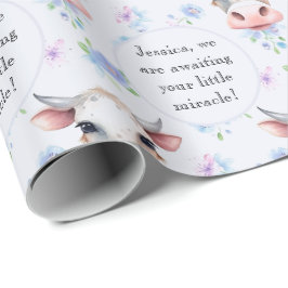 Niedlicher Blauer Wasserfarbenstil Kuhkuh Tiertext Geschenkpapier