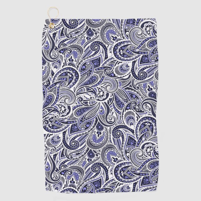 Niedlicher blauer weißer Paisley-Musterentwurf Golfhandtuch (Vorderseite)