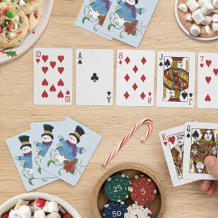 Niedlicher blauer Winter-Schneemann Poinsettie Wei Spielkarten