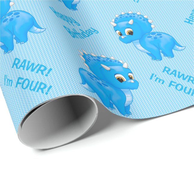 Niedlicher blaues Babytriceratops-Dinosaurier Geschenkpapier (Rolleneckpunkt)