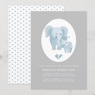 Niedlicher blaugrauer Elefant Mutter und Baby Dusc Einladung
