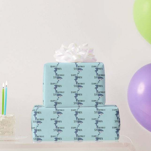 Niedlicher Blauhai personalisiert Geschenkpapier (Partygeschenke)