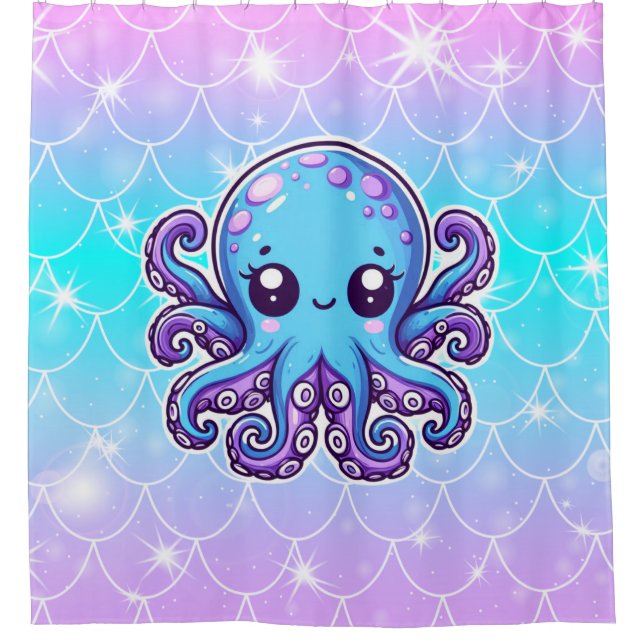 Niedlicher Blauoktopus Duschvorhang (Vorderseite)