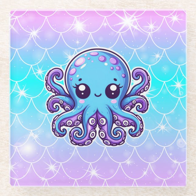 Niedlicher Blauoktopus Glasuntersetzer (Vorderseite)