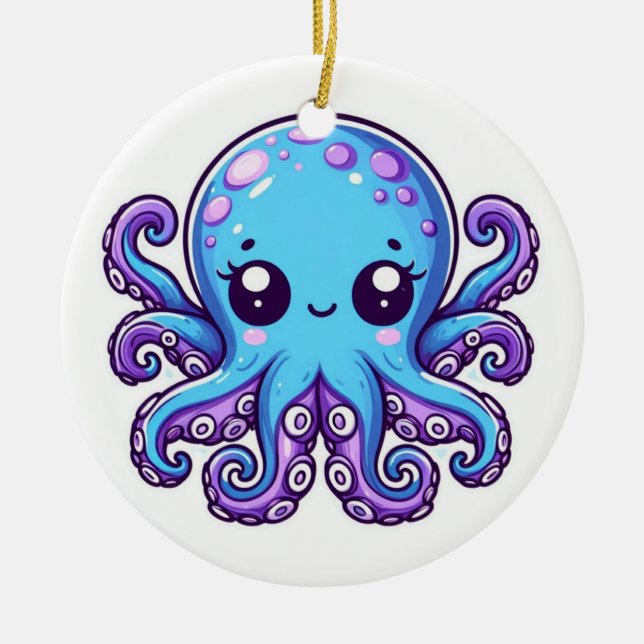 Niedlicher Blauoktopus Keramik Ornament (Vorne)