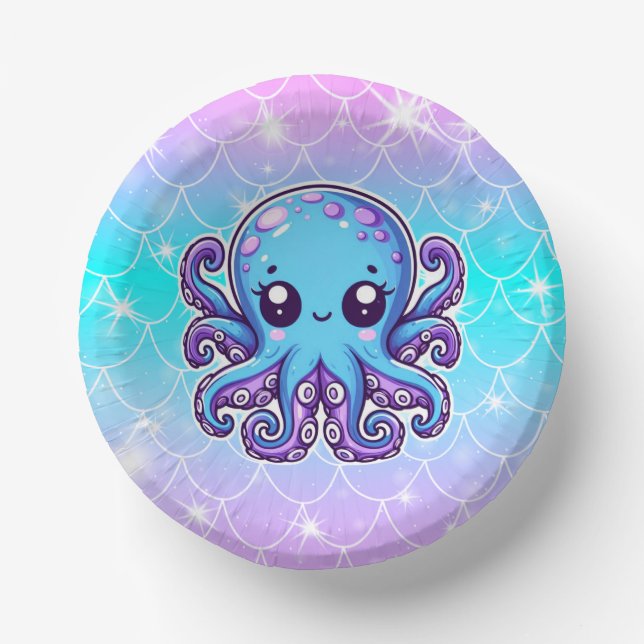 Niedlicher Blauoktopus Pappteller (Vorderseite)