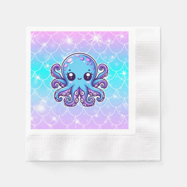 Niedlicher Blauoktopus Serviette (Vorderseite)