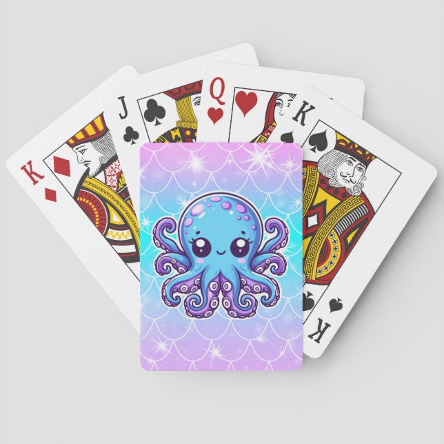 Niedlicher Blauoktopus Spielkarten (Rückseite)