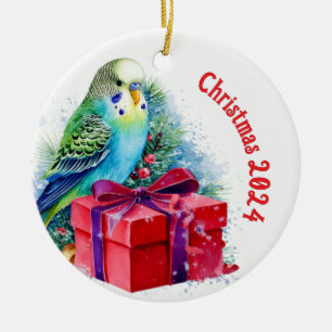 Niedlicher Blauparaket und Weihnachtsgeschenk Keramik Ornament