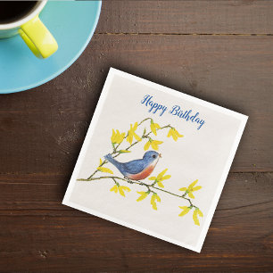 Niedlicher Blauroter Vogel auf zweigelber Blume si Serviette