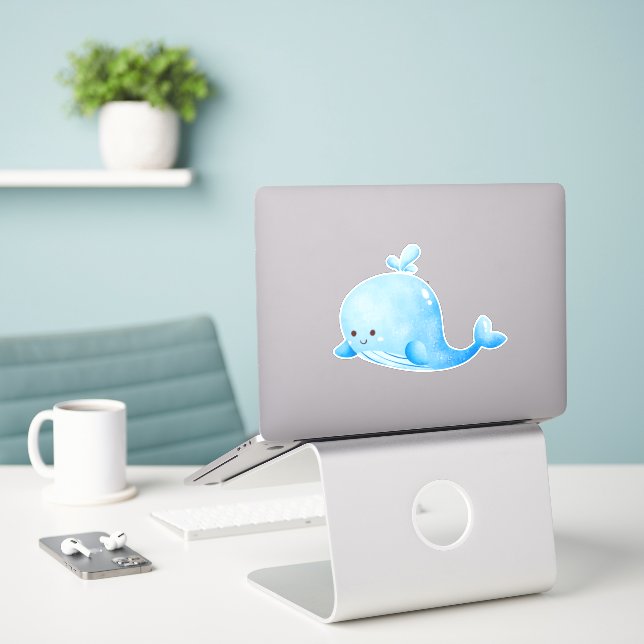 Niedlicher Blauwal Aufkleber (Laptop auf Schreibtisch)