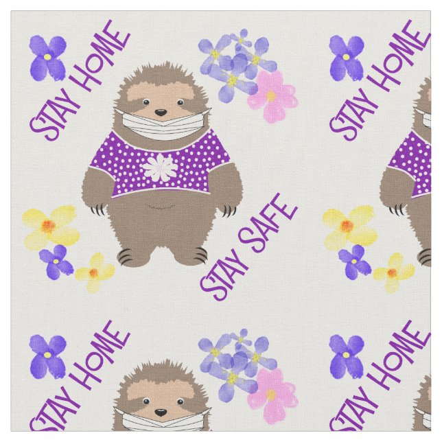 Niedlicher Bleibe Safe Bleibe Zuhause Sloth Fun Gr Stoff (Nahaufnahme)