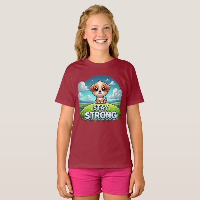 Niedlicher Bleibe Starke Welpe Kids T - Shirt (Vorne ganz)