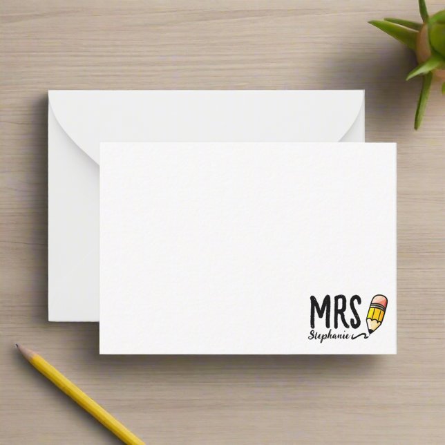 Niedlicher Bleistift-Lehrer Kinder Name zurück zur Mitteilungskarte (Von Creator hochgeladen)