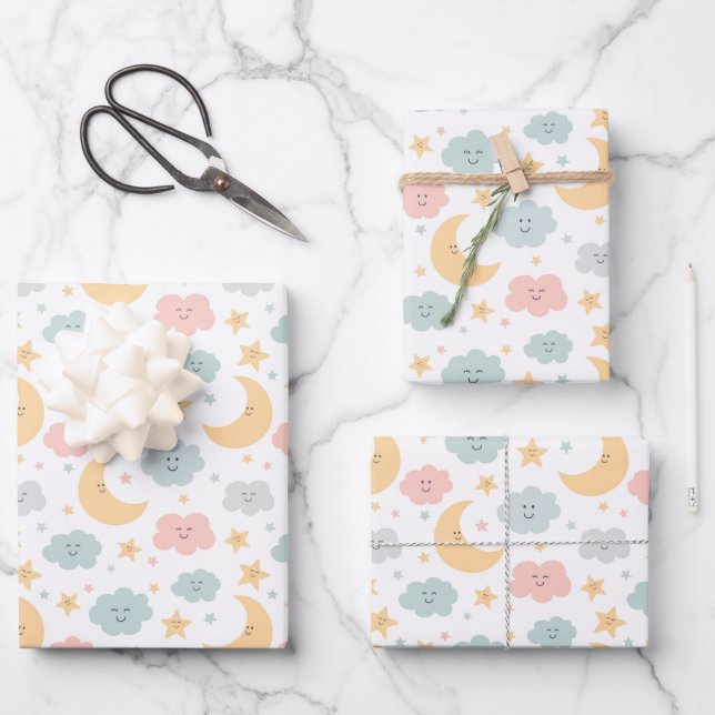 Niedlicher Blick in das Himmelsmuster Geschenkpapier Set (Vorderseite)
