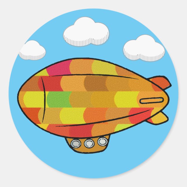 Niedlicher Blimp-Ballon in blauem Himmel Runder Aufkleber (Vorderseite)