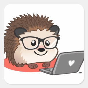 Niedlicher Blogging Geeky Igel auf einem Laptop Quadratischer Aufkleber