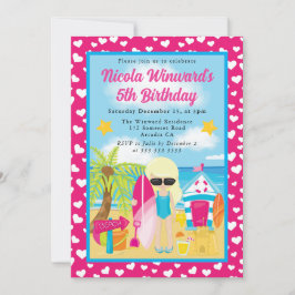 Niedlicher Blonde Hair Girl Beach Kindergeburtstag Einladung