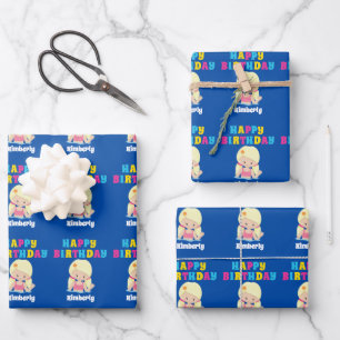 Niedlicher Blonde Swimmer Gewohnter Kindergeburtst Geschenkpapier Set