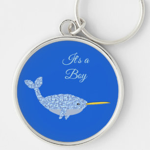 Niedlicher Blue Baby Boy Narwhal Gender Reveal Cus Schlüsselanhänger